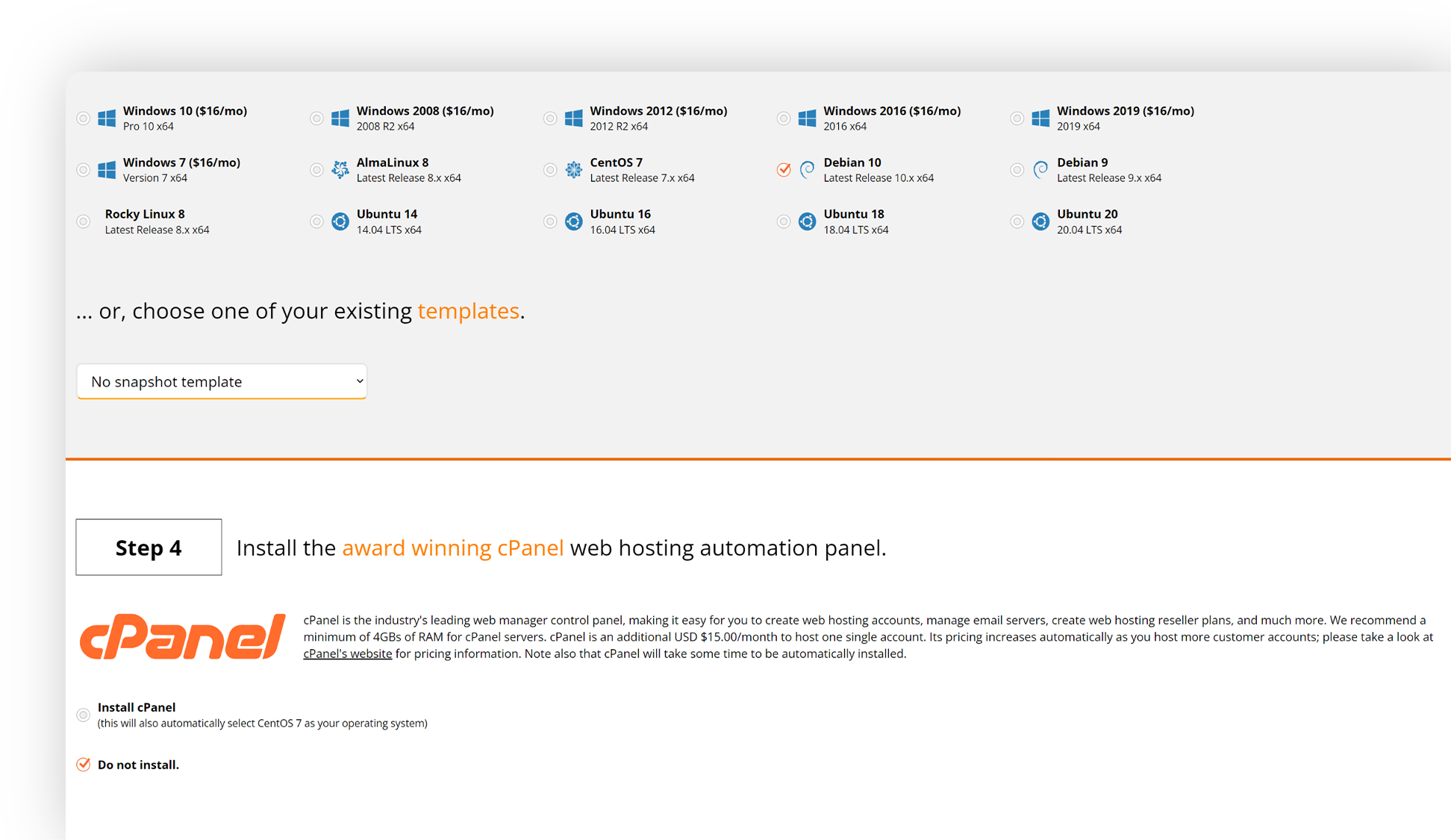 cPanel installation
